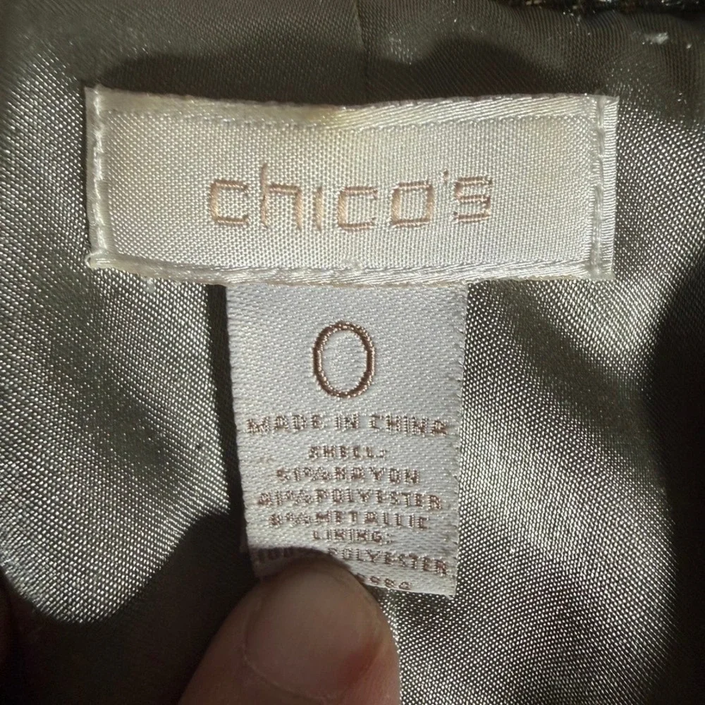 Chicos Brocade Blazer Jacket Size 0 Metallic Floral Tapestry Button‎ Front Grey